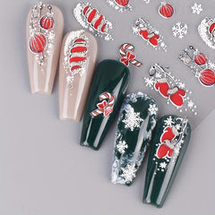 5D Embossed Christmas Nail Art Stickers Snowflake Glove Lantern Nail Art Decals