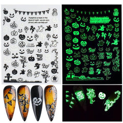 1pc Luminous Halloween Nail Stickers Self Adhesive Nail Art Decals