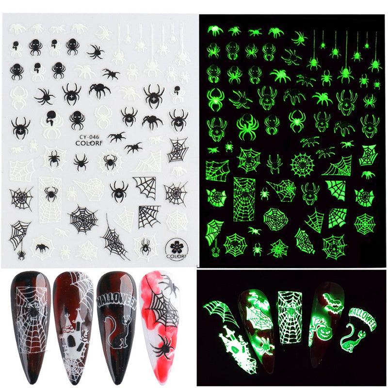 1pc Luminous Halloween Nail Stickers Self Adhesive Nail Art Decals