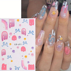 Y2K Nail Art Stickers Pink Heart Cat Bear Graffiti DIY