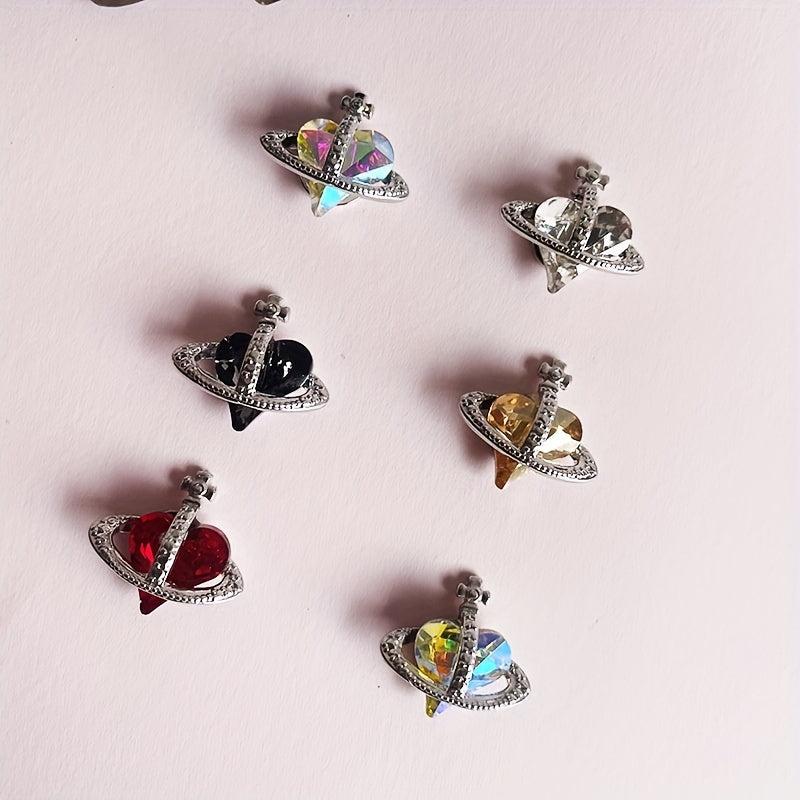 6pcs Glitter Rhinestone Love Heart Nail Decals 3D Crystal Nail Art Accessories