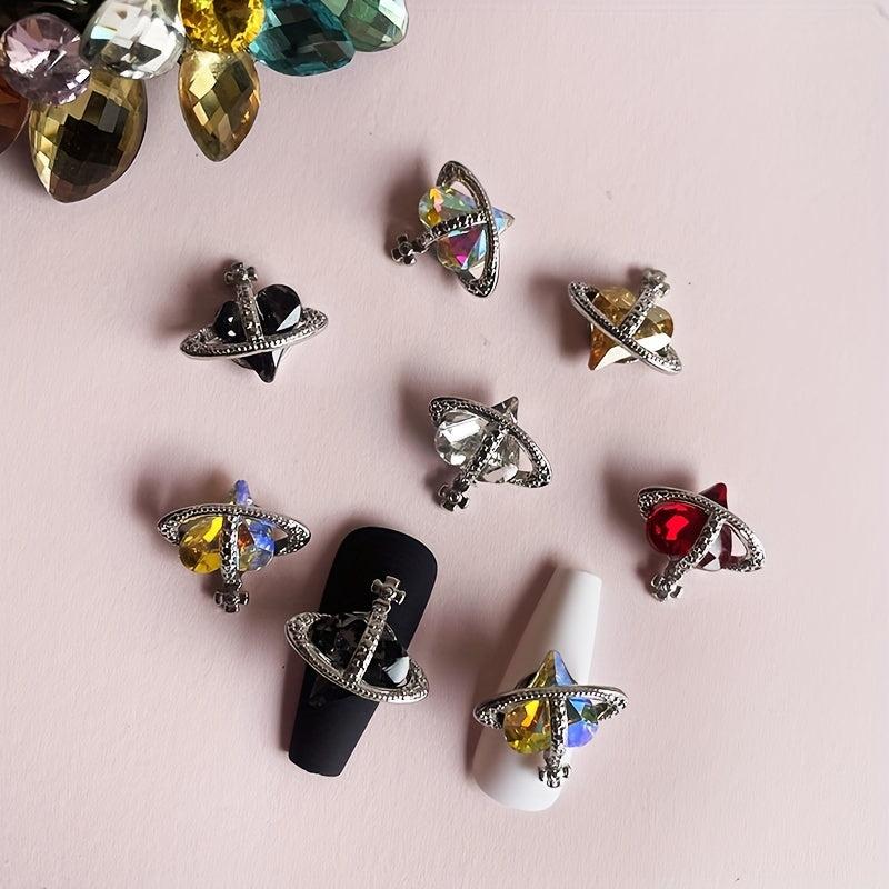 6pcs Glitter Rhinestone Love Heart Nail Decals 3D Crystal Nail Art Accessories