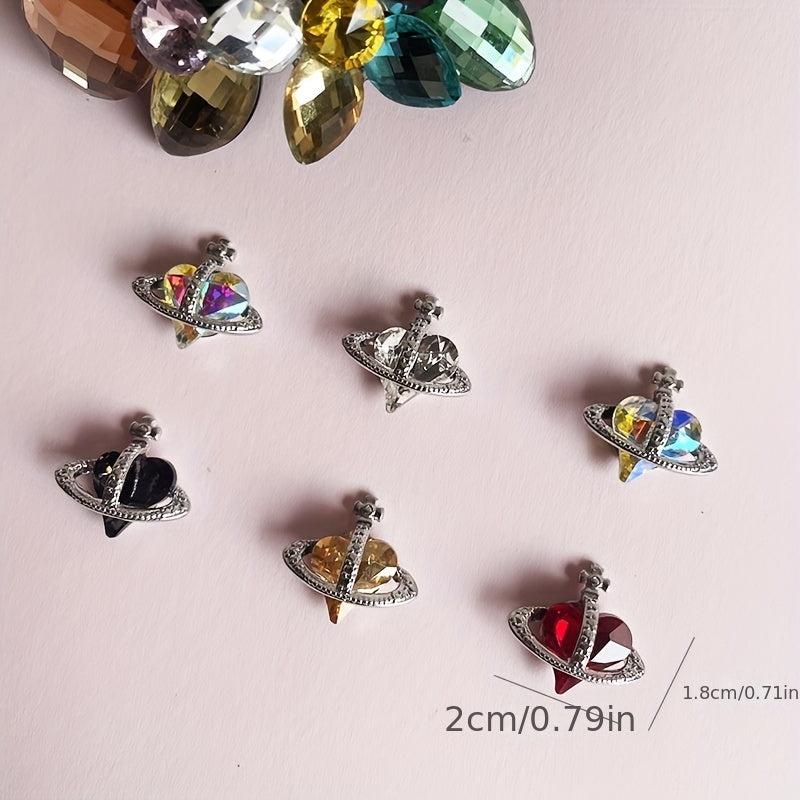 6pcs Glitter Rhinestone Love Heart Nail Decals 3D Crystal Nail Art Accessories