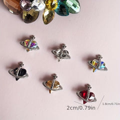 6pcs Glitter Rhinestone Love Heart Nail Decals 3D Crystal Nail Art Accessories