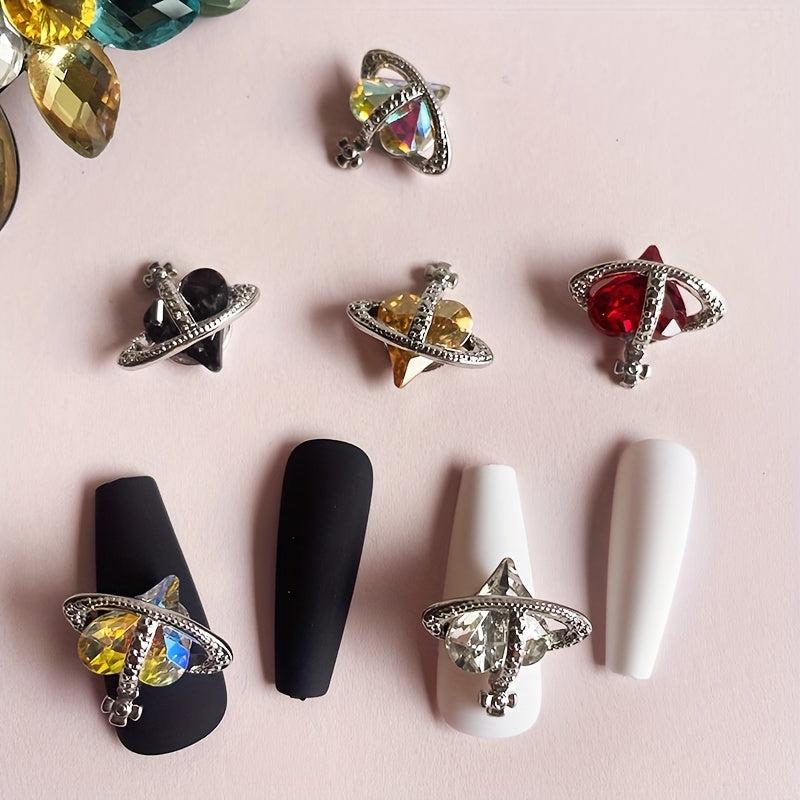 6pcs Glitter Rhinestone Love Heart Nail Decals 3D Crystal Nail Art Accessories