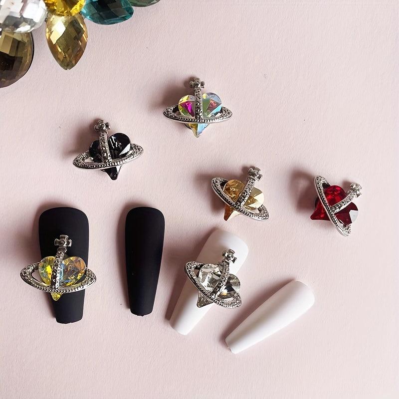 6pcs Glitter Rhinestone Love Heart Nail Decals 3D Crystal Nail Art Accessories