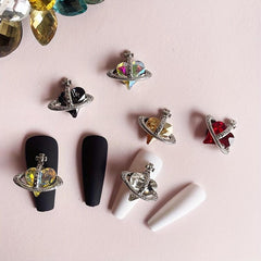 6pcs Glitter Rhinestone Love Heart Nail Decals 3D Crystal Nail Art Accessories