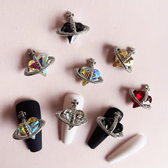 6pcs Glitter Rhinestone Love Heart Nail Decals 3D Crystal Nail Art Accessories