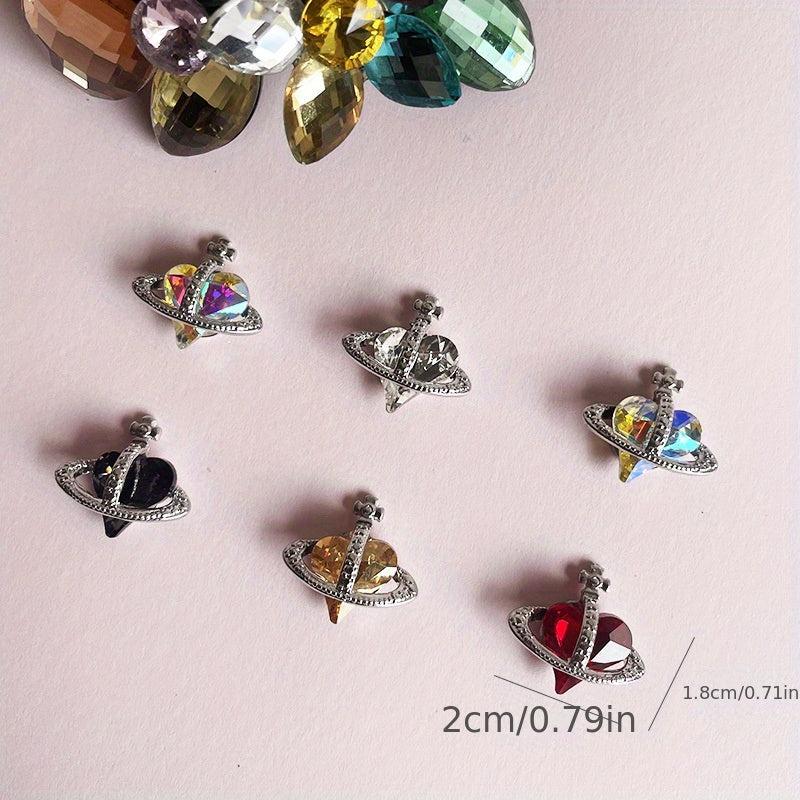 6pcs Glitter Rhinestone Love Heart Nail Decals 3D Crystal Nail Art Accessories