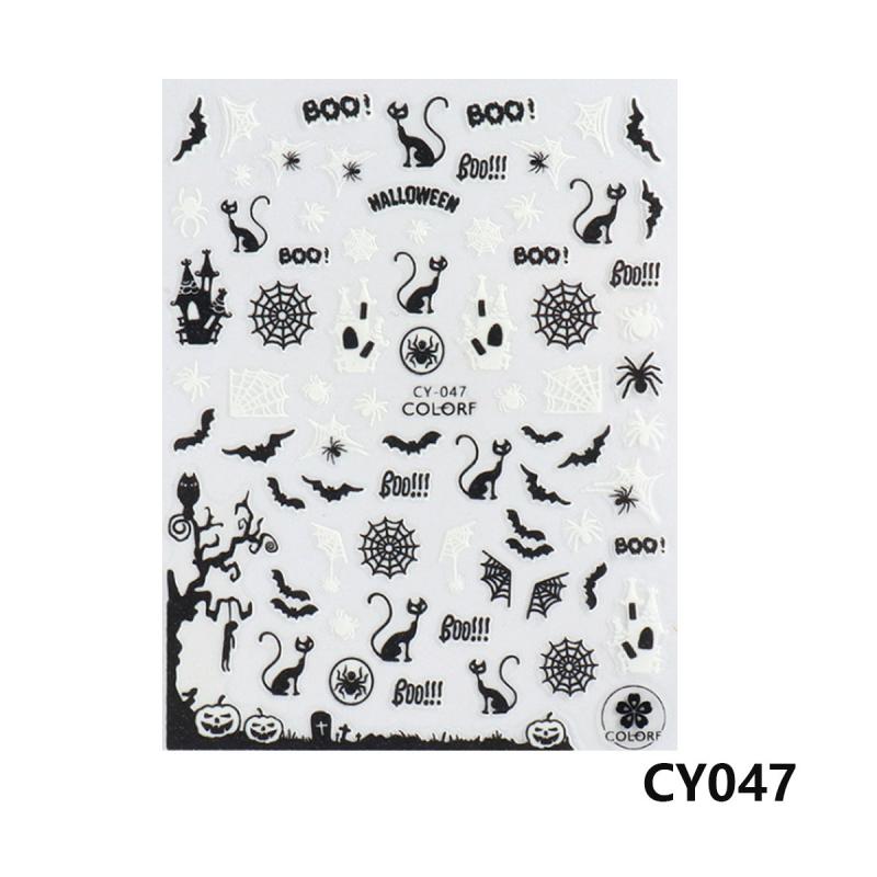 Halloween Nail Art Stickers Pumpkin Spider Skull Ghost Bat Cat Nail Art Decals