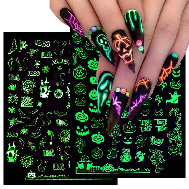 Halloween Nail Art Stickers Pumpkin Spider Skull Ghost Bat Cat Nail Art Decals