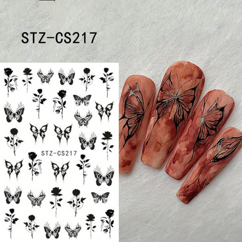 Butterfly Nails Stickers Ink Dip Gradient Abstract Flower Bone Nail Art Decals