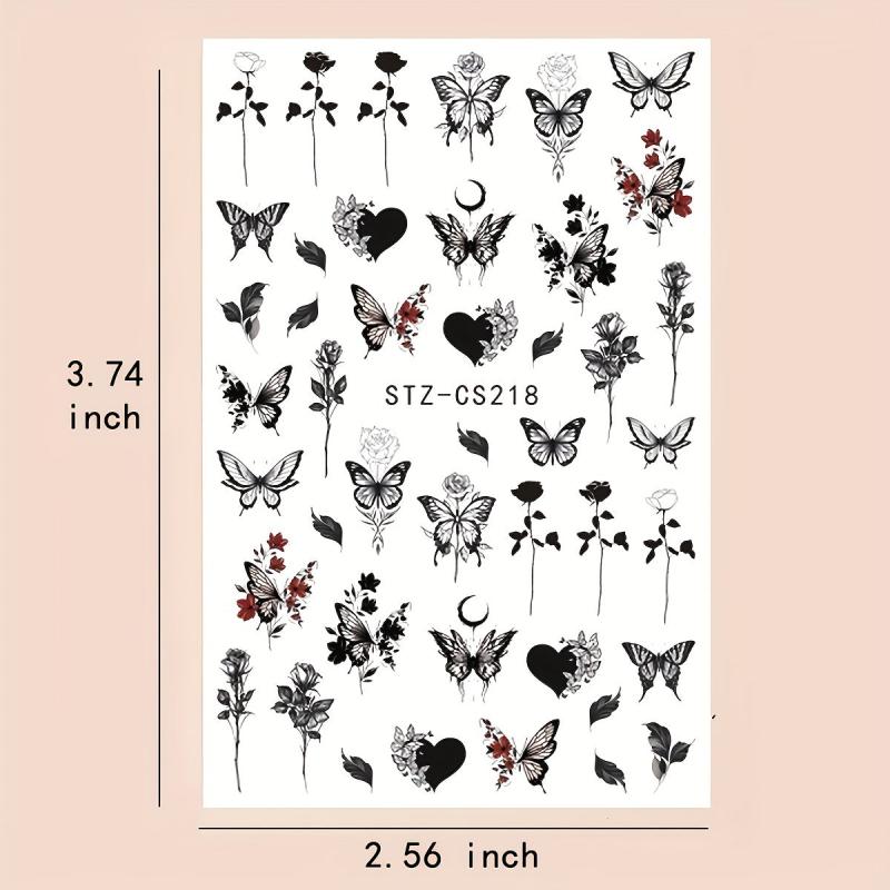 Butterfly Nails Stickers Ink Dip Gradient Abstract Flower Bone Nail Art Decals