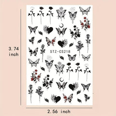 Butterfly Nails Stickers Ink Dip Gradient Abstract Flower Bone Nail Art Decals