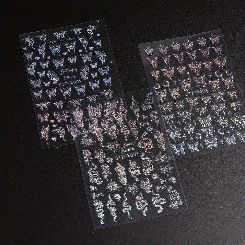 Butterfly Nails Stickers Ink Dip Gradient Abstract Flower Bone Nail Art Decals