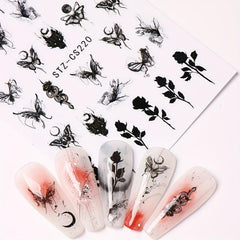 Butterfly Nails Stickers Ink Dip Gradient Abstract Flower Bone Nail Art Decals