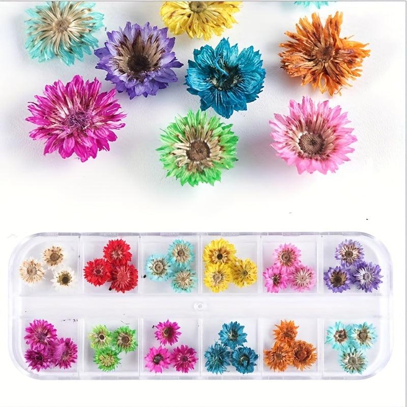 3D Dried Flower Nail Art Charms - 12 Pcs Kit For DIY Resin Nail Art Decor