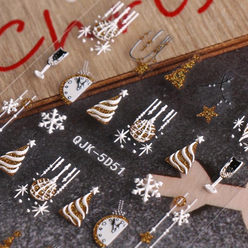 5D Embossed Christmas Nail Art Stickers Snowflake Christmas Tree Nail Art Decals