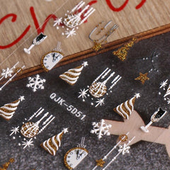 5D Embossed Christmas Nail Art Stickers Snowflake Christmas Tree Nail Art Decals