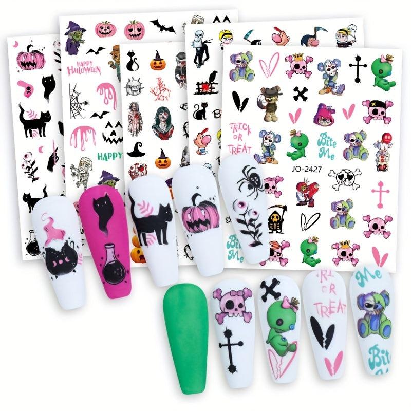 12pcs Halloween Nail Art Stickers Clown Skeleton Bubble Decals