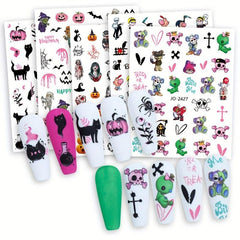 12pcs Halloween Nail Art Stickers Clown Skeleton Bubble Decals