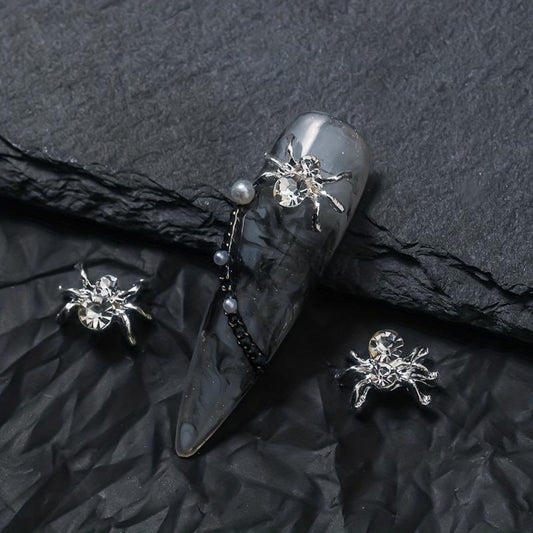 10pcs Halloween Spider Nail Art Charms With Rhinestones 3D Alloy Spider Nail Gem