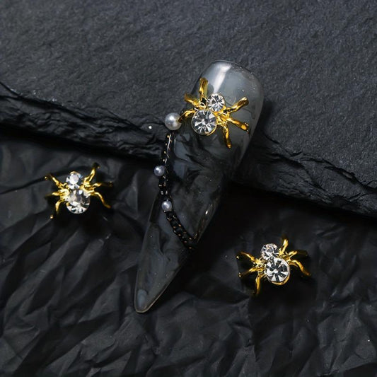10pcs Halloween Spider Nail Art Charms With Rhinestones 3D Alloy Spider Nail Gem