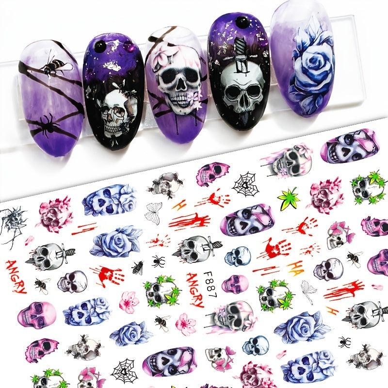 Halloween Nail Art Stickers Skull Pumpkin Self-Adhesive Decals DIY Nail Salons