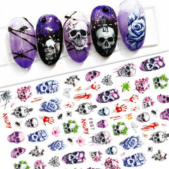 Halloween Nail Art Stickers Skull Pumpkin Self-Adhesive Decals DIY Nail Salons