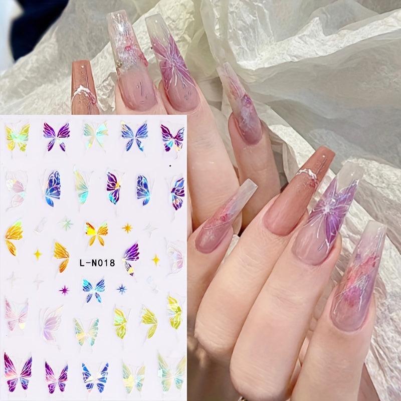 6pcs Laser Butterfly Nail Art Stickers Self Adhesive Nail Art Decals