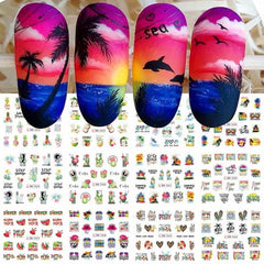 12pcs Palm Coconut Tree Nail Water Transfer Stickers Sunset Beach Manicure Decal