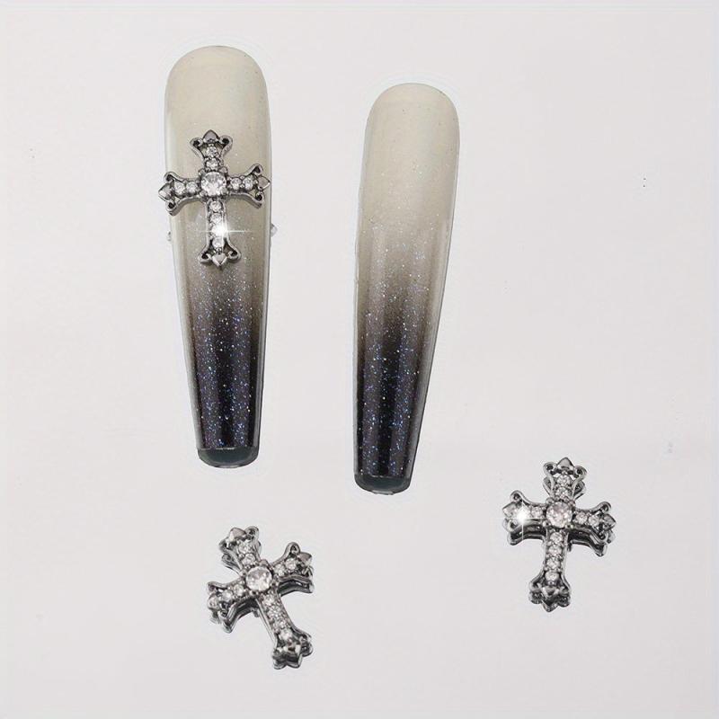 4pcs 3D Punk Cross Nail Charms Rhinestones Butterfly Heart Halloween Bat
