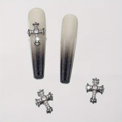 4pcs 3D Punk Cross Nail Charms Rhinestones Butterfly Heart Halloween Bat