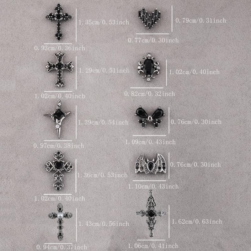 4pcs 3D Punk Cross Nail Charms Rhinestones Butterfly Heart Halloween Bat
