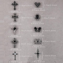 4pcs 3D Punk Cross Nail Charms Rhinestones Butterfly Heart Halloween Bat