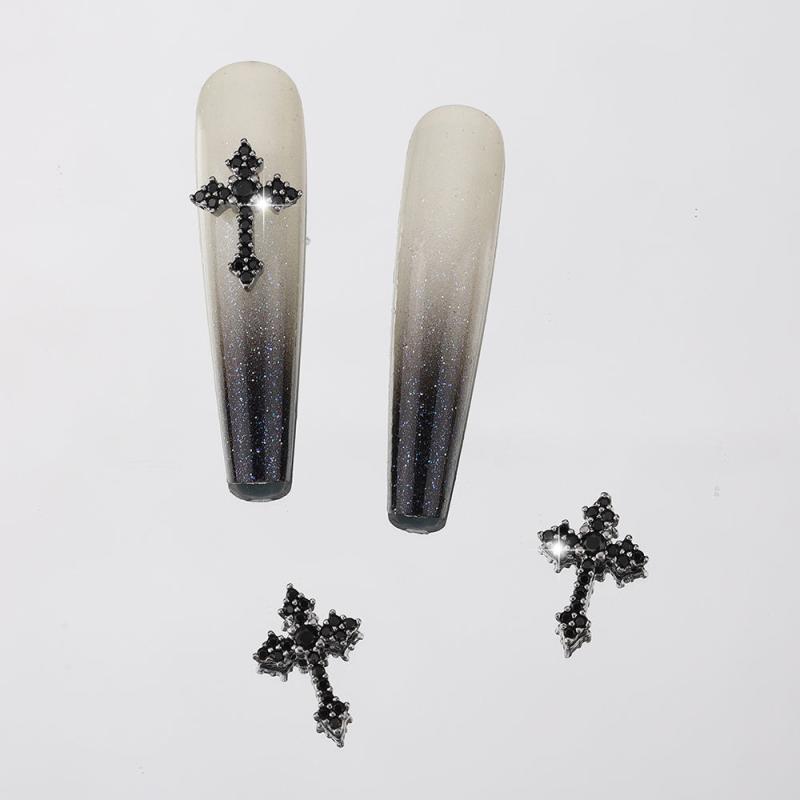 4pcs 3D Punk Cross Nail Charms Rhinestones Butterfly Heart Halloween Bat