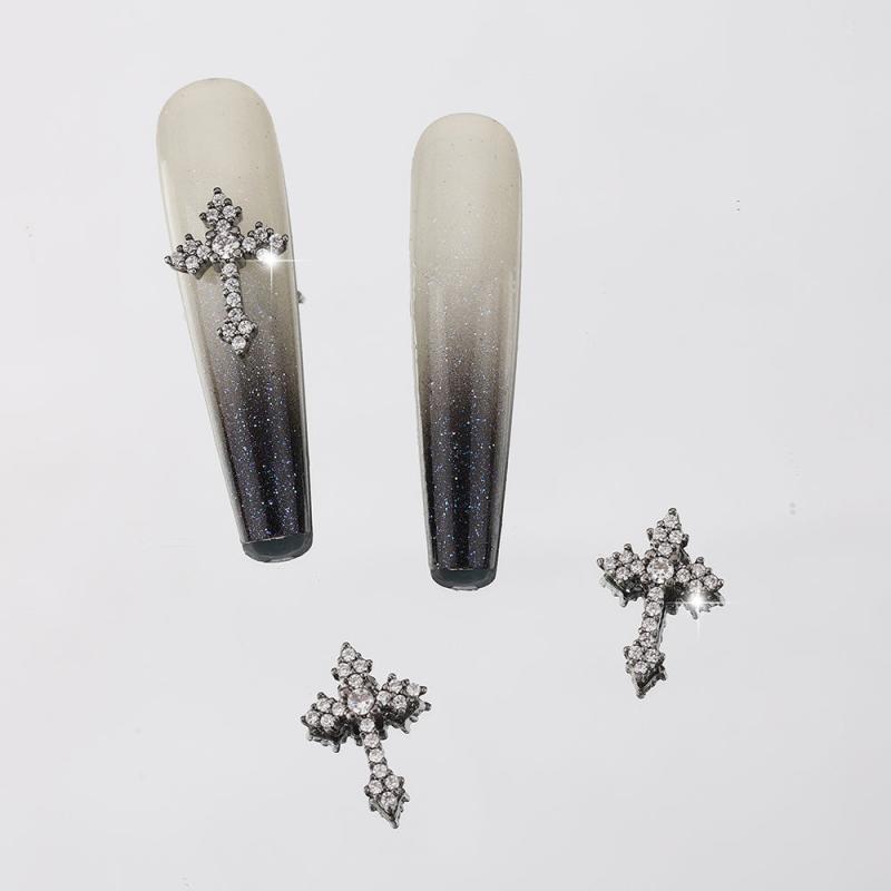 4pcs 3D Punk Cross Nail Charms Rhinestones Butterfly Heart Halloween Bat
