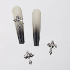 4pcs 3D Punk Cross Nail Charms Rhinestones Butterfly Heart Halloween Bat