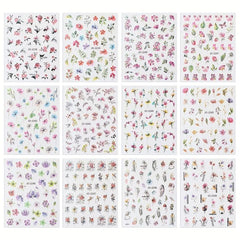 3D Holographic Flower Nail Stickers Self Adhesive Decals for Manicure