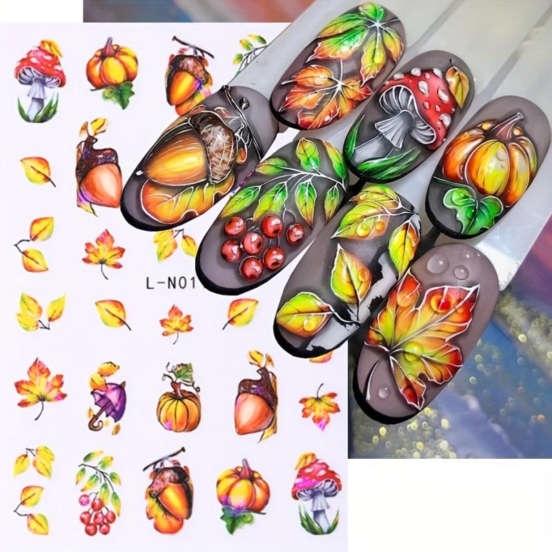 6pcs Maple Leaf Nail Art Stickers Fall Pumpkins DIY Nail Decals