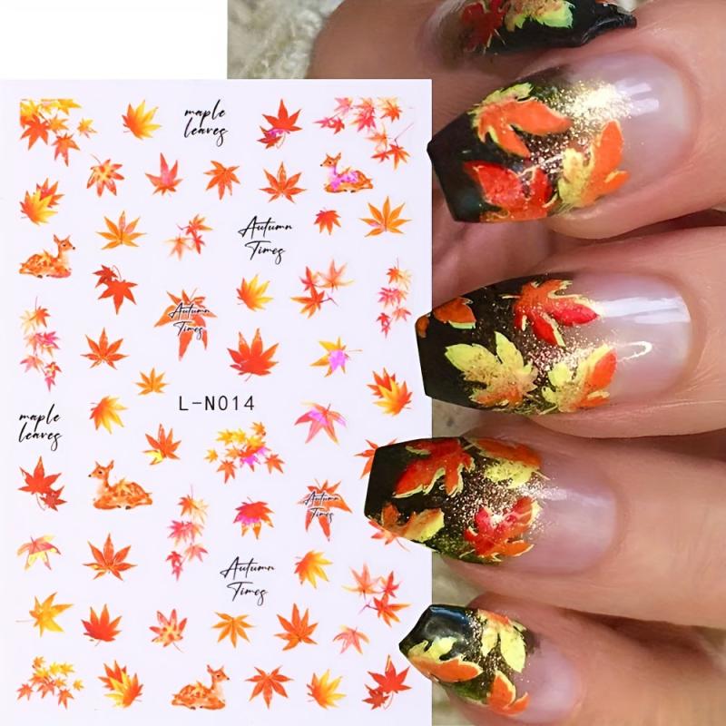 6pcs Maple Leaf Nail Art Stickers Fall Pumpkins DIY Nail Decals