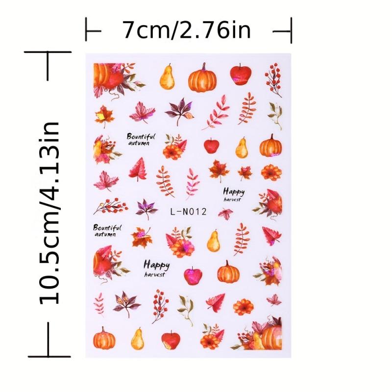 6pcs Maple Leaf Nail Art Stickers Fall Pumpkins DIY Nail Decals