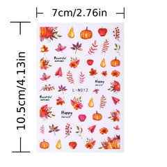 6pcs Maple Leaf Nail Art Stickers Fall Pumpkins DIY Nail Decals