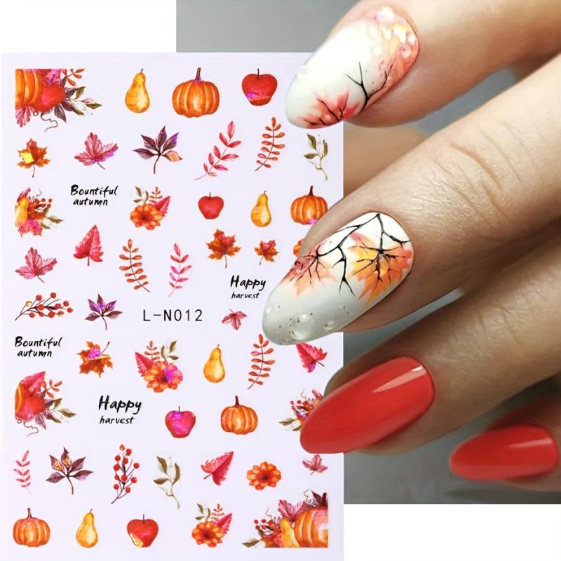 6pcs Maple Leaf Nail Art Stickers Fall Pumpkins DIY Nail Decals