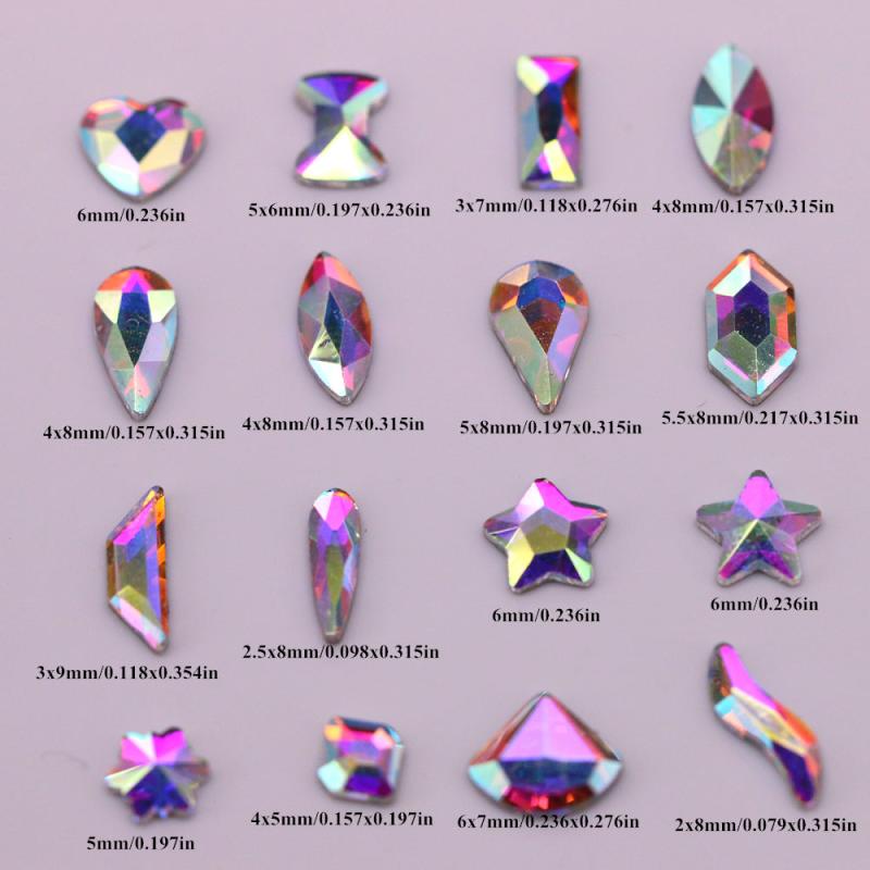 Glass Crystal Nail Art Rhinestones Iridescent Nail Gems 50 Pcs