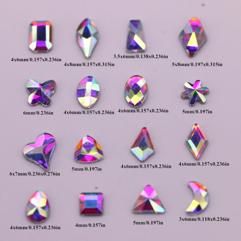 Glass Crystal Nail Art Rhinestones Iridescent Nail Gems 50 Pcs