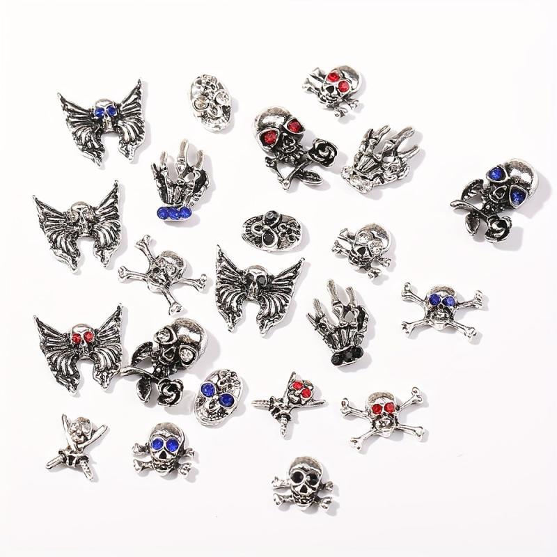 10pcs Halloween Nail Art Charms With Rhinestones Alloy Skull Hand Palm
