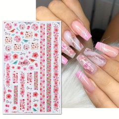 4 Sheets Spring Flower Nail Art Sticker Self-adhesive Nail Decals