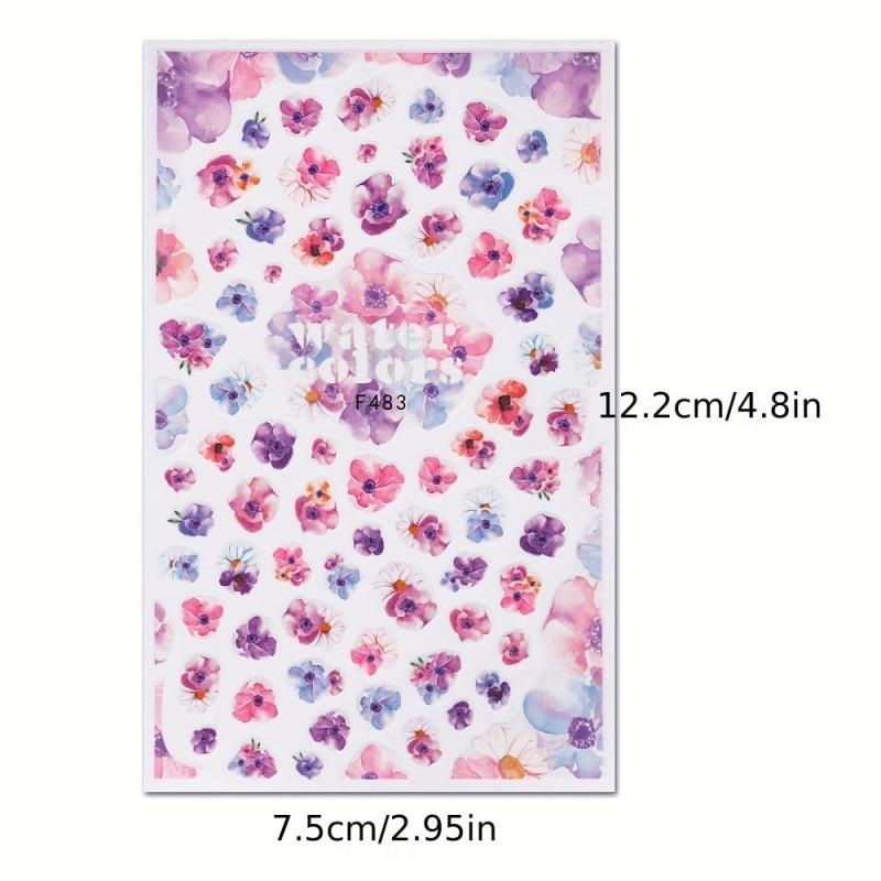 4 Sheets Spring Flower Nail Art Sticker Self-adhesive Nail Decals