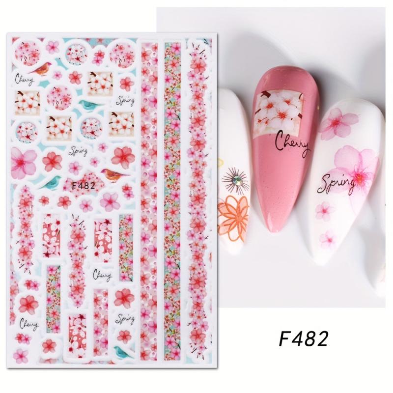 4 Sheets Spring Flower Nail Art Sticker Self-adhesive Nail Decals